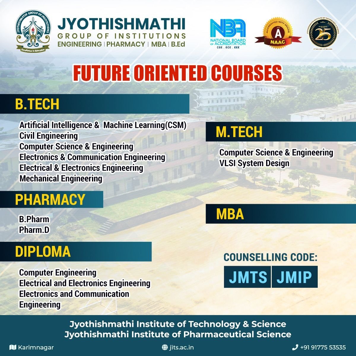 jyothish_mathi's tweet photo. Get industry ready with future oriented courses offered at #Jyothishmathi. 𝐀𝐝𝐦𝐢𝐬𝐬𝐢𝐨𝐧𝐬 𝐨𝐩𝐞𝐧.
Visit us : https://t.co/5gL9Jyimvw
#JITS #AdmissionsOpen #Admissions #Courses #Offered #B_TECH #M_TECH #PHARMACY #MBA #DIPLOMA #JMTS #JMIP #PharmacyCollegesInKarimnagar https://t.co/N16mHYKhqr