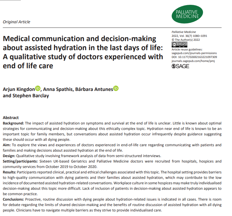 Several barriers exist to the effective individualisation of hydration-related practice at the end of life, including the formation of rigid workplace cultures. #hpm #hapc journals.sagepub.com/doi/full/10.11…