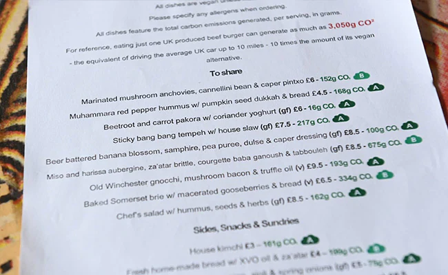 Brilliant idea: this UK restaurant displays the carbon footprint for each of their meals!