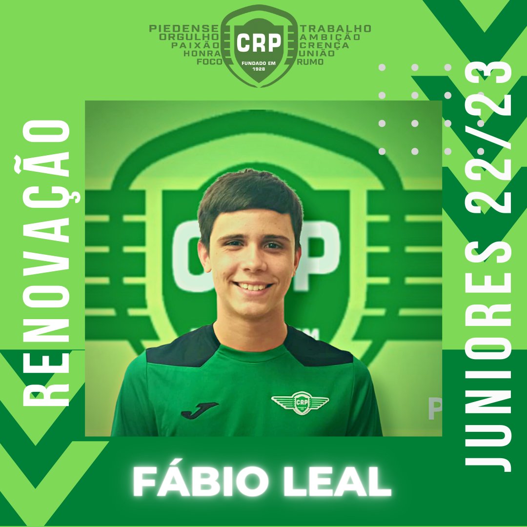 RENOVAÇÃO 2022/2023
Apresentação plantel júnior época 2022/23
É com enorme orgulho e alegria que anunciámos que o nosso jogador Fábio Leal, continuará connosco.
Sê bem vindo, mais uma vez, Fábio 🤍💚 
#CRP #CRPFutsal #FutsalCRP #Covadapiedade #Almada #almadaportugal 😍