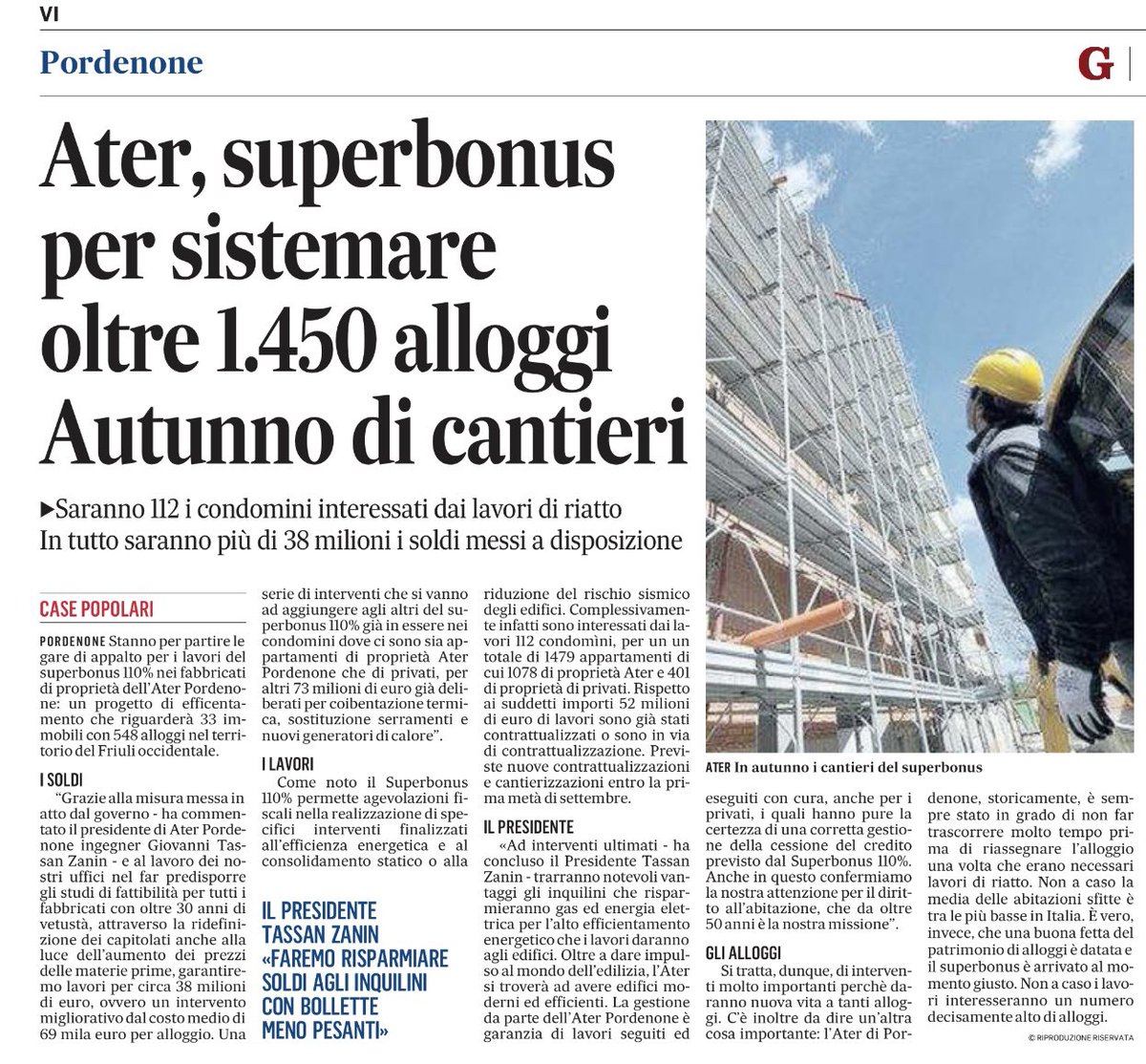 Grazie al #Superbonus, misura messa in atto durante il Governo @Conte 2 dal <a href="/Mov5Stelle/">MoVimento 5 Stelle</a>, l’Ater di #Pordenone ha la possibilitá di efficientare 1450 alloggi, per un totale di 112 condomini interessati. Chissà cosa ne pensano il Presidente #Draghi ed il Ministro #Franco