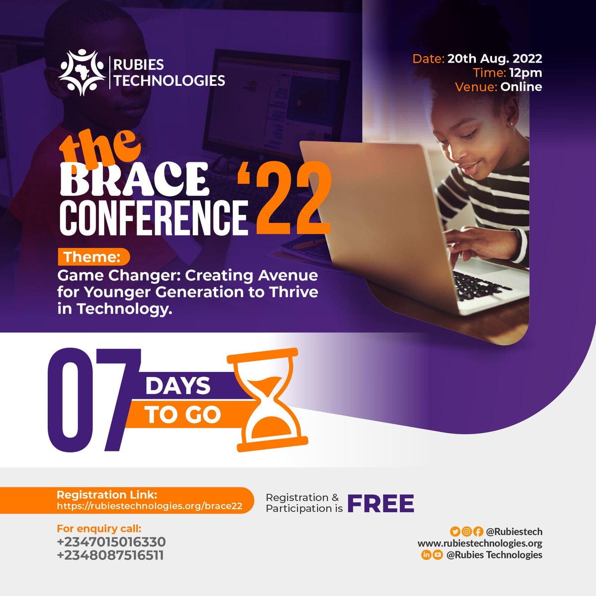 rubiestech's tweet photo. Are you attending the Brace Conference?
We are also ready to make it a memorable day
If you haven't registered, kindly visit the link below to have access to the conference
https://t.co/yFjK3XJD0l
Let's meet on Saturday, August 20th 2022
#JISOO #coding #braceconference #tech https://t.co/sV5iyBI60B