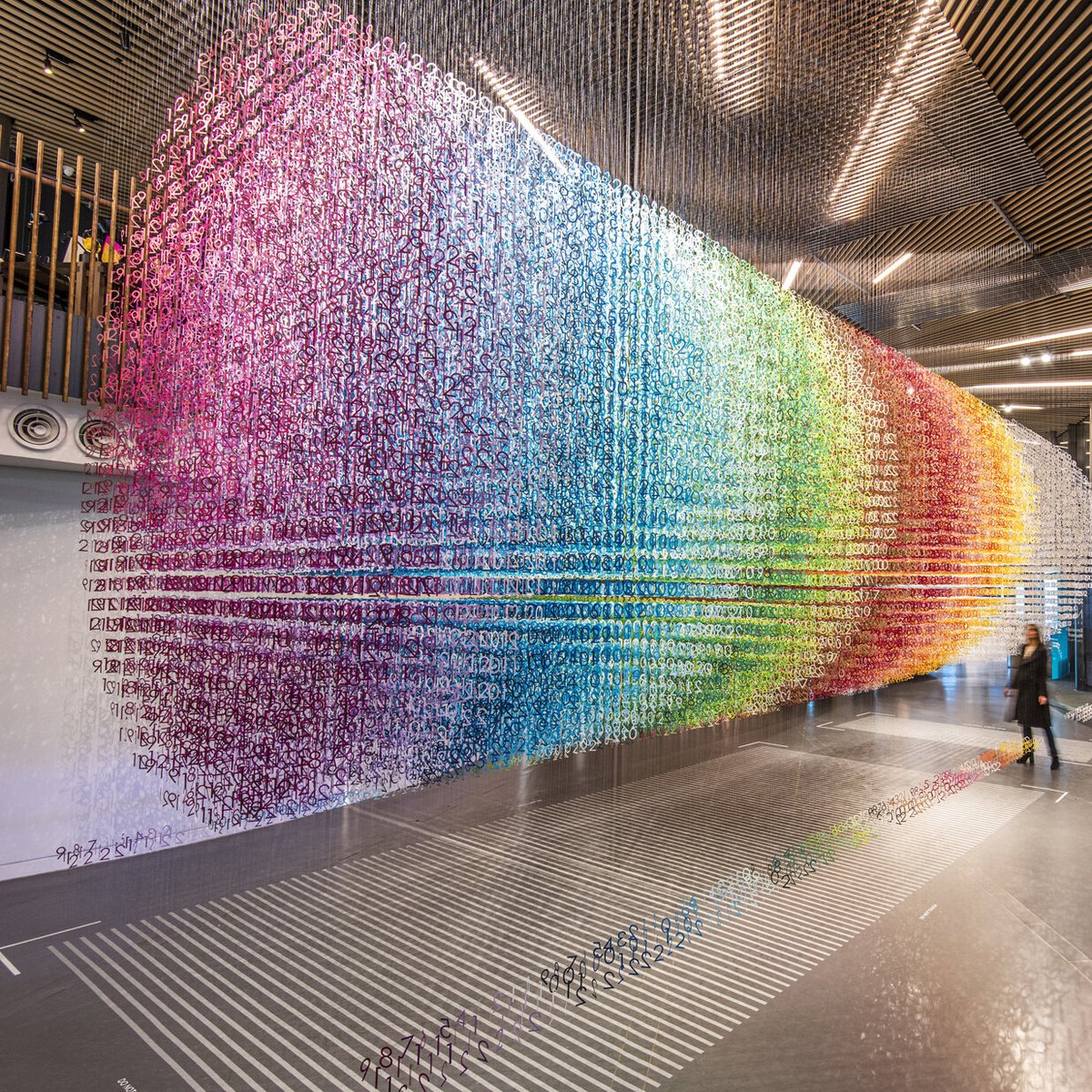 womensart1's tweet photo. Emmanuelle Moureaux's installation Slices of Time, 2020. Composed of 100 layers of numbers in 100 shades of colors and 20 layers of numbers in white, the installation visualizes the next 100 years to come (2020 to 2119)  #WomensArt https://t.co/tze9zIq2Ka