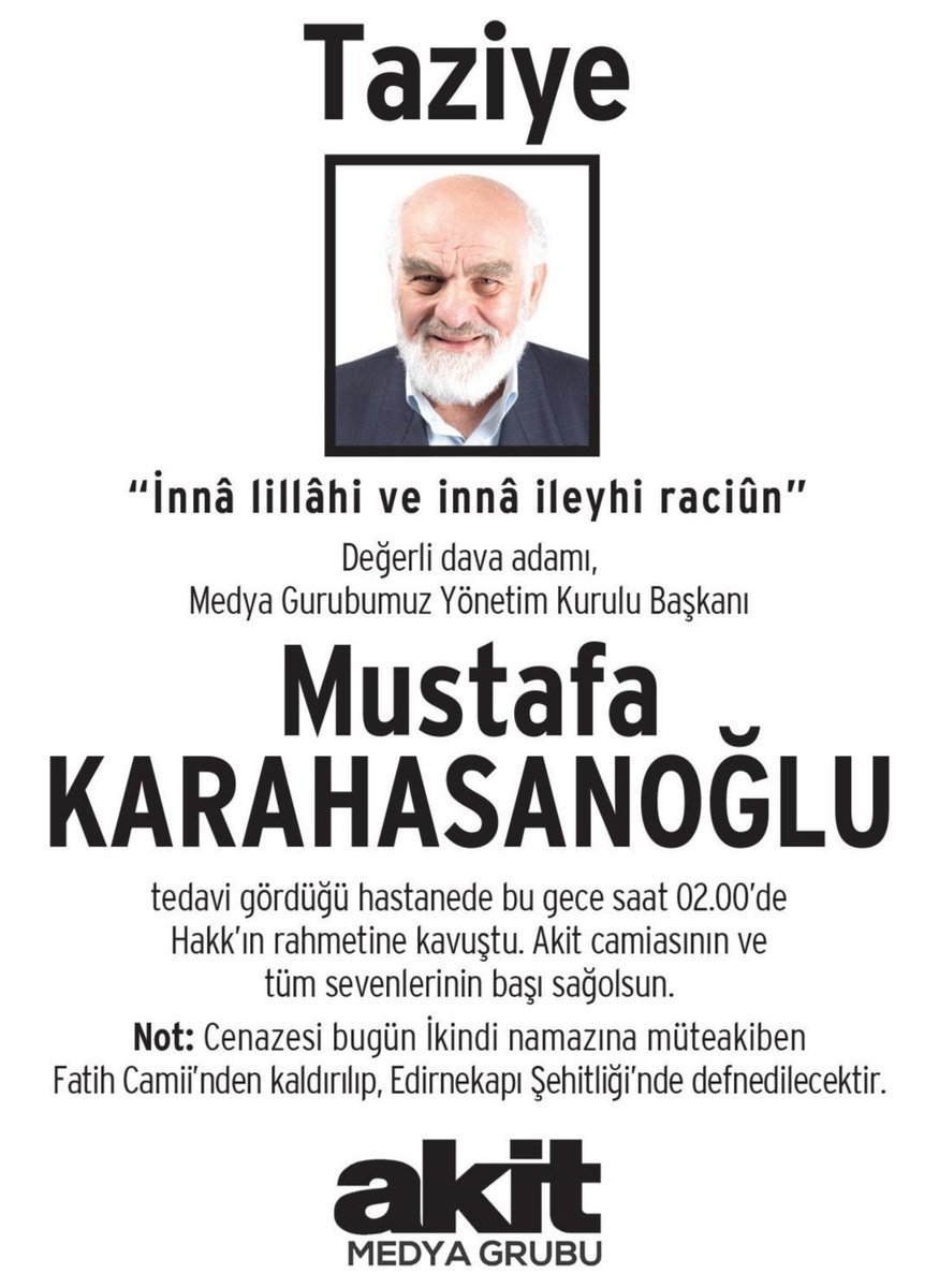 Mekanı Cennet, makamı âli olsun.
#MustafaKarahasanoglu #akittv