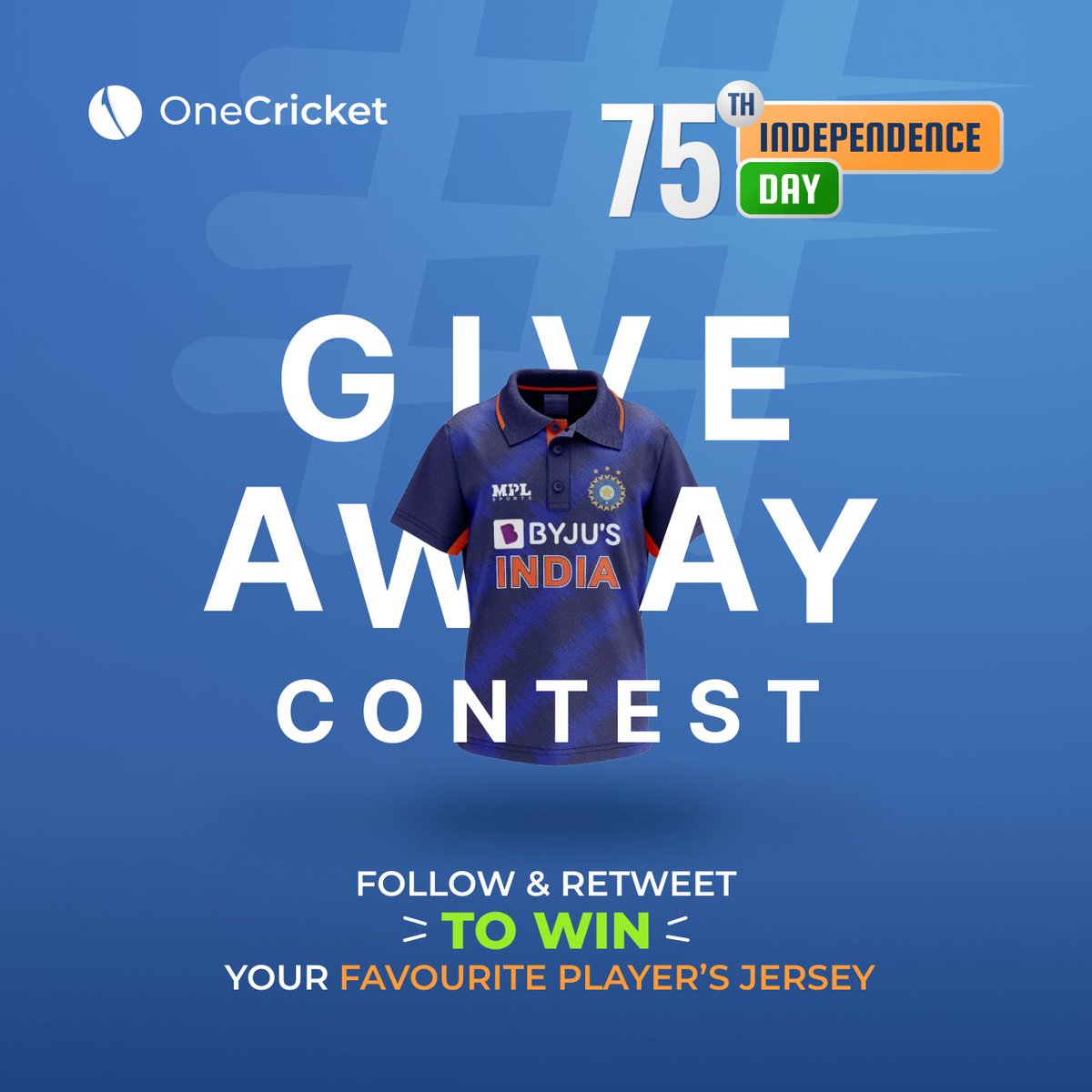 On India's 75th Independence Day here is your chance to win your favourite player's jersey

All you have to do is follow <a href="/OneCricketApp/">OneCricket</a> &amp; retweet  to win

Contest ends on 16th August at 11:59 PM

#OneCricket #ViratKohli #RohitSharma #TeamIndia #75thIndependenceDay