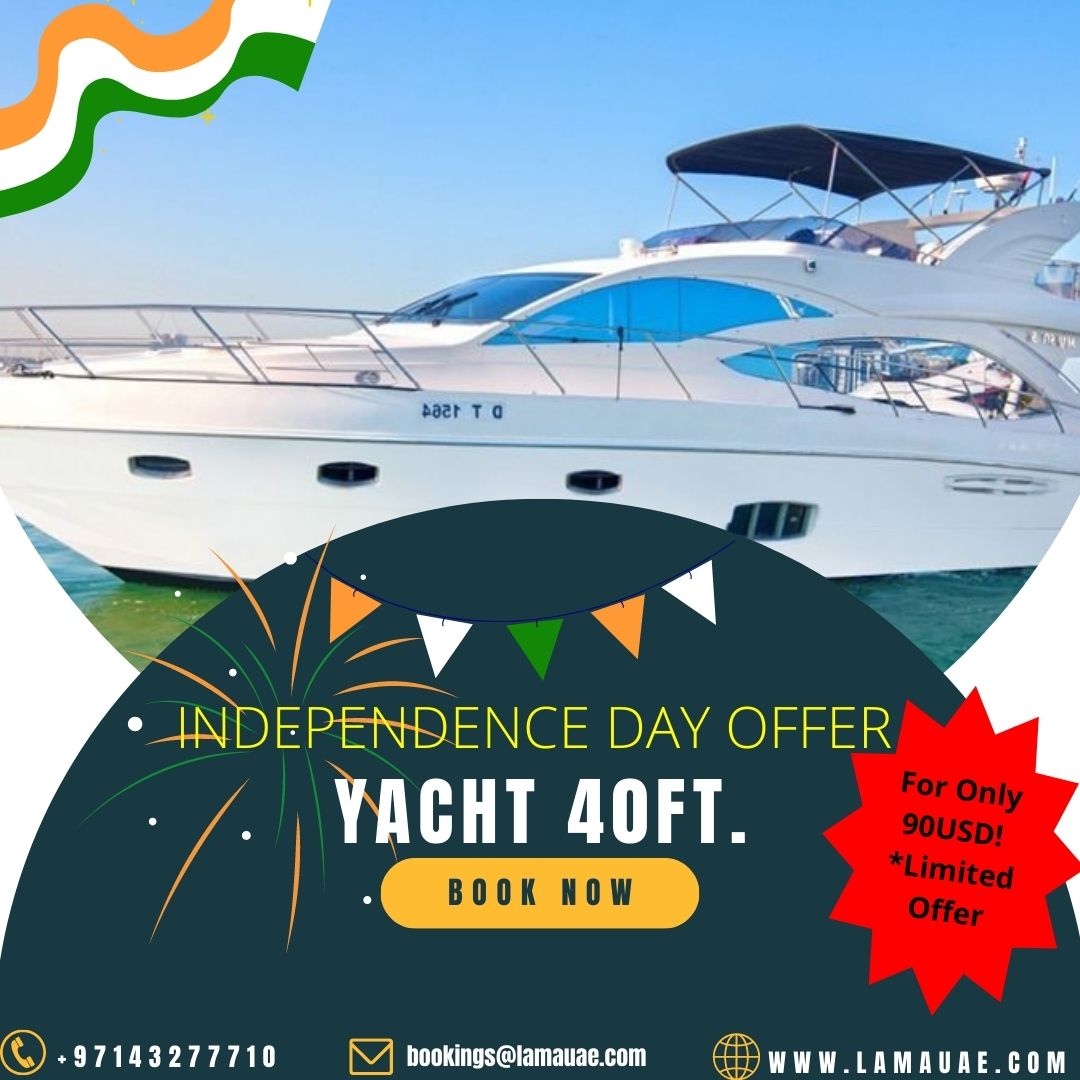 Enjoy Independence Day this weekend with a luxury yacht experience in Dubai. Take a tour of the beautiful waters around UAE while having your own private space, luxurious cabins, and unimaginable amenities to enjoy. #yachtdubai #dubai #yachtparty #dubaiyachts #yachtrentaldubai