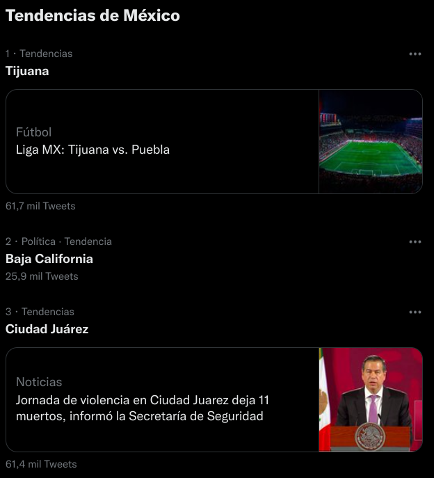 Chr1s_69's tweet photo. Tendencias #1 en México, ponen el partido de la Liga MX y en cuanto entras solo vez ataques terrorista de carteles, esto debe de ser una broma #Terrorismo #Tijuana https://t.co/vTfhuSP5y5