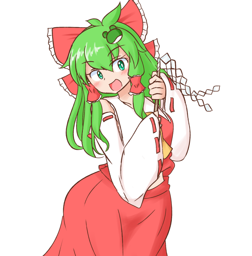 hakurei reimu ,kochiya sanae 1girl hakurei reimu (cosplay) cosplay solo green hair bow detached sleeves  illustration images