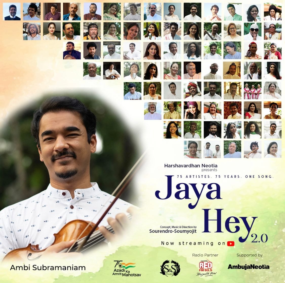 75 Years of Independence. 75 artistes. Happy to be one of them, coming together for Jaya Hey 2.0 – rendition of the song by Rabindranath Tagore, of which our National Anthem is part of.
Spread the love. Jai Hind!
#IndiaAt75 #sourendrosoumyojit #HarGharTiranga #IndependenceDay