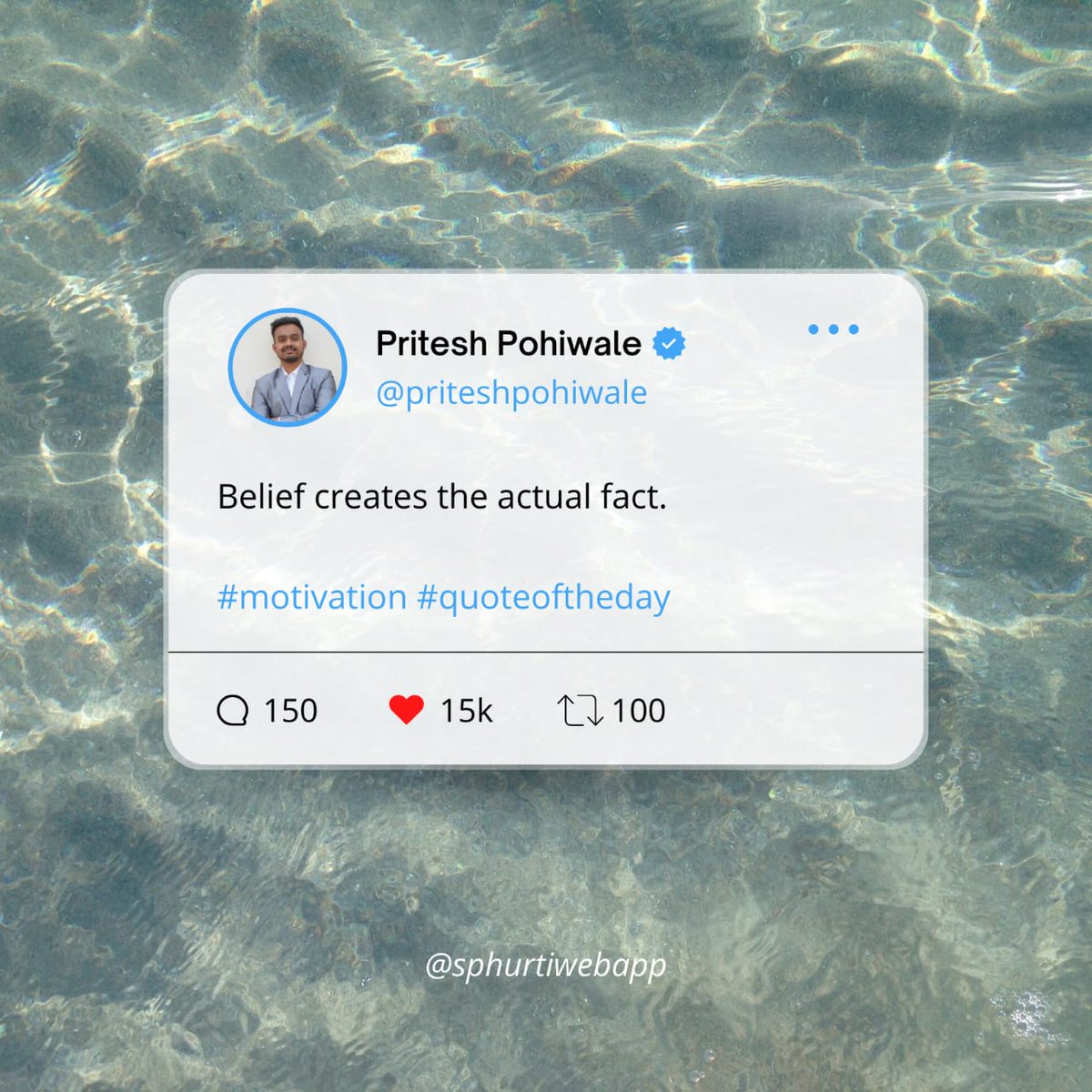 pohiwalepritesh's tweet image. Belief Creates the actual fact.

#pritesh #priteshpohiwale #sphurti #sphurtiweb #sphurtiwebapp #sphurtisolution #sw