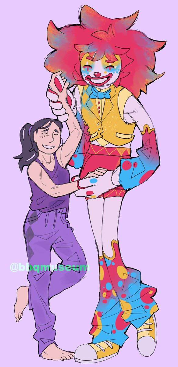 BBqMuseum's tweet photo. GET INTO IT!!!!!!!! Beepo dancing with the circus owners daughter aka his bestie of all time!!!!!!!!!!!! #circus #oc #digitalart #dancydance #clownoc #clown https://t.co/nVRdNLDMII