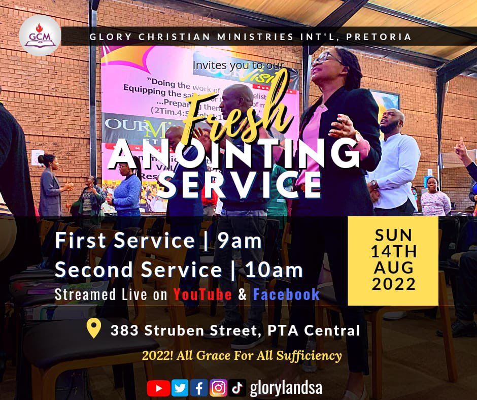 glorylandsa's tweet photo. Join us this Sunday for our Fresh Anointing Services🎉🎉
Venue: 383 Struben Street, PTA Central.
You can also join the service live on YouTube: https://t.co/41ZFJdHOfi & Facebook: https://t.co/HS5CaWIJtN
Please share & invite someone 🙏🏽 #GlorylandSA #OneManOneSoul https://t.co/sYh72BU8ZK