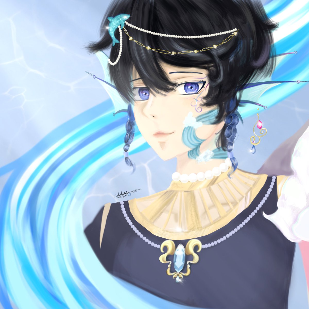 LN9507's tweet photo. First fanart of @ningyo_Haru 💙✨🐬

#HaruOnART #Vtuber #HaruoMizuno https://t.co/R0nDBR4uo0