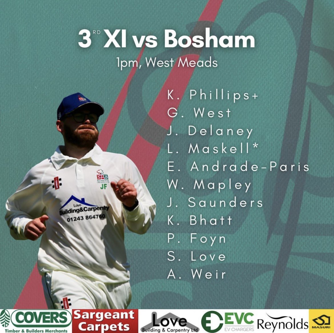 Bognor Regis CC (@bognorcricketcc) on Twitter photo Patrons Day Fixtures ๐๐ป
Come down and enjoy all on offer at the Regis oval, as the 1s take on <a href="/ThreeBridgesCC/">Three Bridges CC</a>.
2s look to bounce back against Arundel.
3s host Bosham looking to put the squeeze on at the top of the table.
Go well and see you at the club after! Patrons Day Fixtures ๐๐ป
Come down and enjoy all on offer at the Regis oval, as the 1s take on <a href="/ThreeBridgesCC/">Three Bridges CC</a>.
2s look to bounce back against Arundel.
3s host Bosham looking to put the squeeze on at the top of the table.
Go well and see you at the club after!