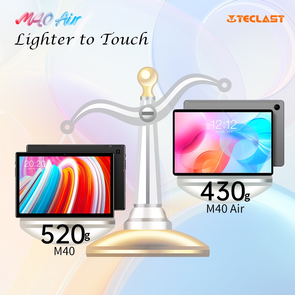 TeclastOfficial's tweet photo. Lighter than ever. 💫Teclast M40 Air unbelievably weighs just 430g, which is 80g lighter than the previous Teclast M40 tablet.
Available on Amazon at just 129$! 🔥
👉Shop Now: https://t.co/p0W069iBNZ
#Teclast #M40Air #tablet #launch #430g https://t.co/i6eVoinWJF