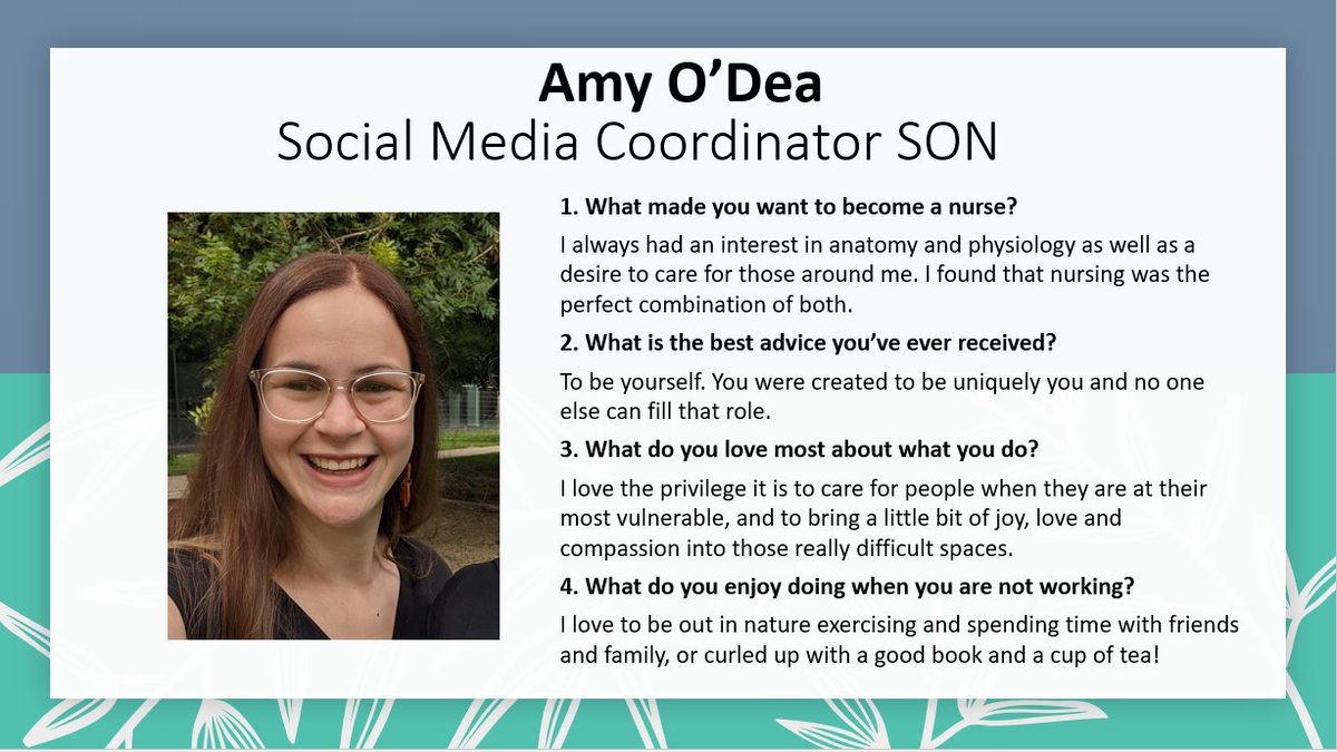 SemOncNurs's tweet photo. Over the next few months I will introduce the SON editorial board to you all. Today, I start by introducing myself (@AmyODea321) the newest member of the team and the Social Media Coordinator. Privileged and humbled to be part of this incredible team😊 Who will be next?🤷‍♀️ https://t.co/raxAPnhrue