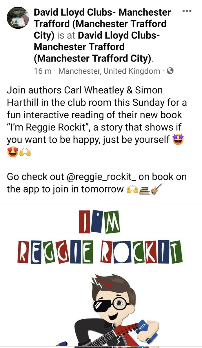 Reggie_Rockit's tweet photo. Top gym in the country loves Reggie Rockit. Come and see us tomorrow @DavidLloydUK Trafford City from 2pm. #kidsbooks #kids #BookClub #books #fun #behappy #beyourself #mcrbooks #davidlloydclub #lovereading #ReggieRockit https://t.co/WvPQqTAJsj
