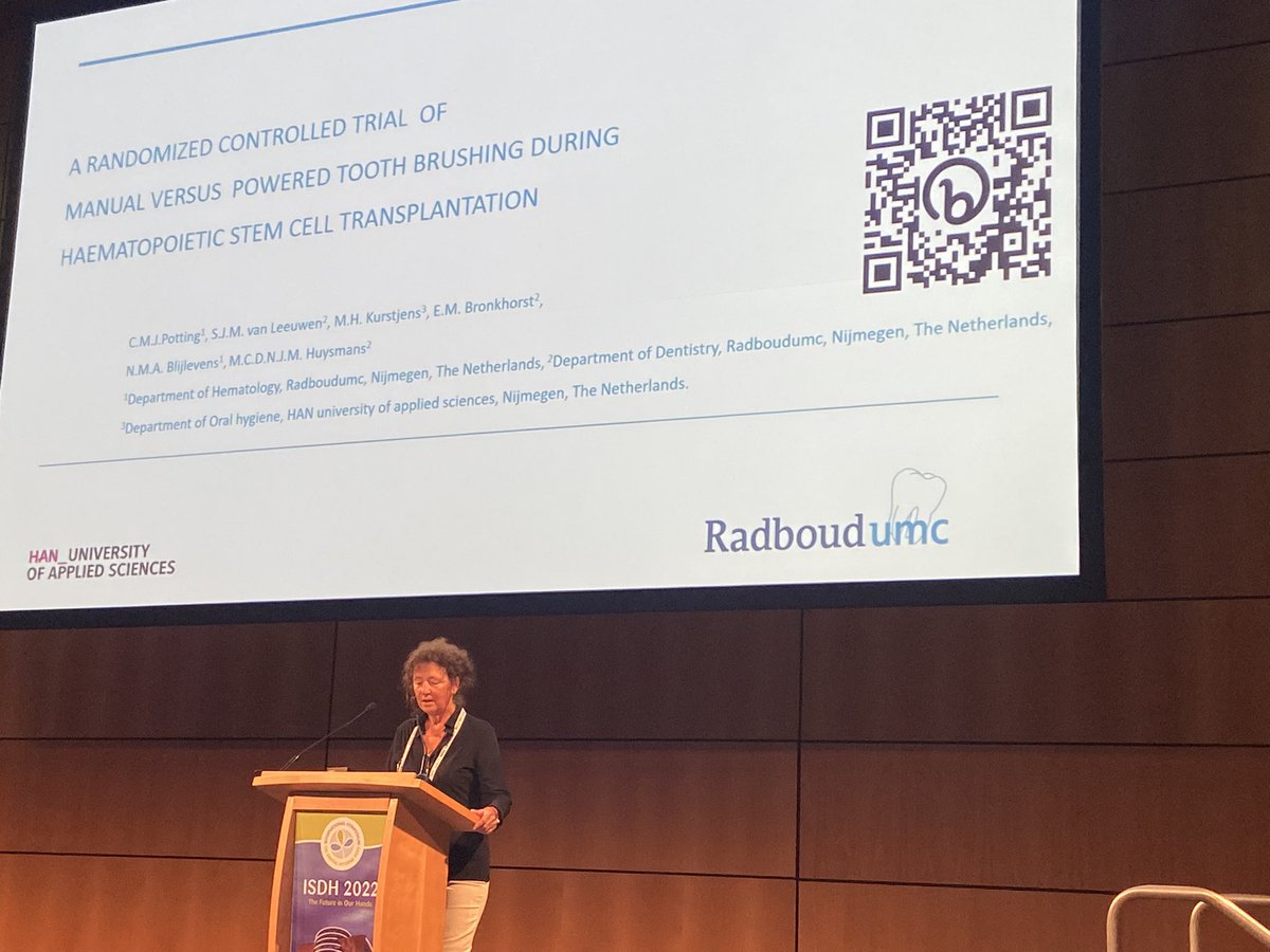 manonvanSpl's tweet image. Today at #isdh2022 a lecture from one of our Dutch colleagues, Marie-Hélène Kurstjens about harmatopoietic stam cell transplantation and Oral hygiene @HANnl @NVMmondzorg @IFDHygienists