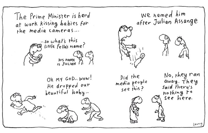 1220 days since Julian Assange became a #PoliticalPrisoner in the UK 981 days since @AlboMP said: “The grounds for intervening on Julian’s behalf are overwhelming. You don’t prosecute journalists for doing their job.” 84 days since Albanese became PM. 👋@leunigcartoons #auspol