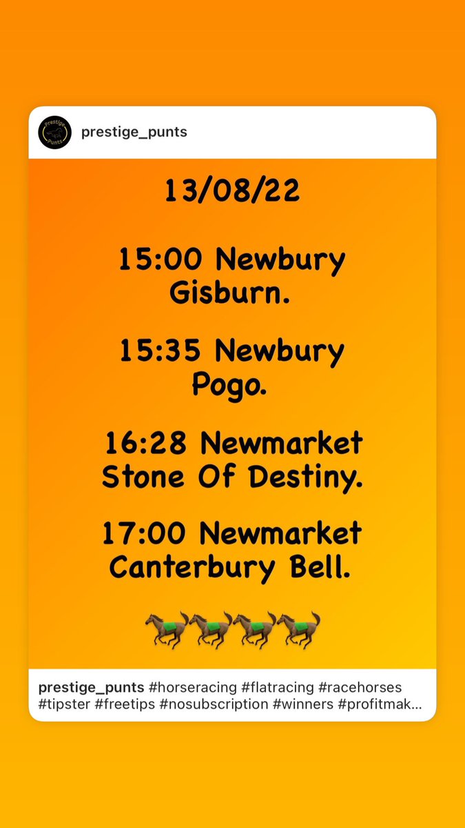 Prestige_Punts's tweet photo. #horseracing #flatracing #racehorses #tipster #freetips #nosubscription #winners #profitmakers #prestige_punts #likeshareandfollow #RETWEET #RT https://t.co/yXkmXMSZvV