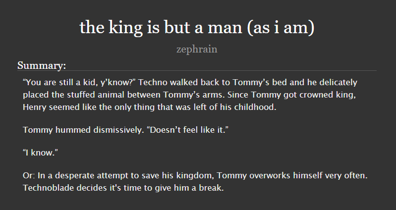zephrains's tweet photo. the king is but a man (as i am)
> bedrock bros royalty au hurt/comfort #mcytficfight 
> wc: 5.1k, 1/1
> https://t.co/w7Ew8yKAWL https://t.co/EOdgeHqMUp