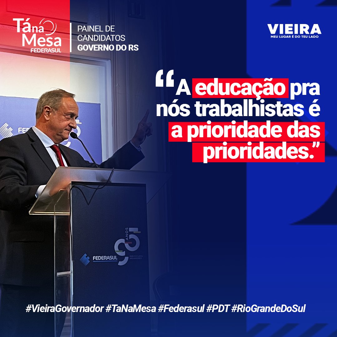 VieiraPDT's tweet photo. Durante o #TáNaMesa da Federasul, que aconteceu nesta semana, pude conversar com empresários e expor minhas ideias para realizarmos juntos um governo eficiente com foco na educação e no desenvolvimento econômico do nosso Rio Grande.

#vieiragovernador #vieira #educação #rs #pdt https://t.co/6xPBLt2atg
