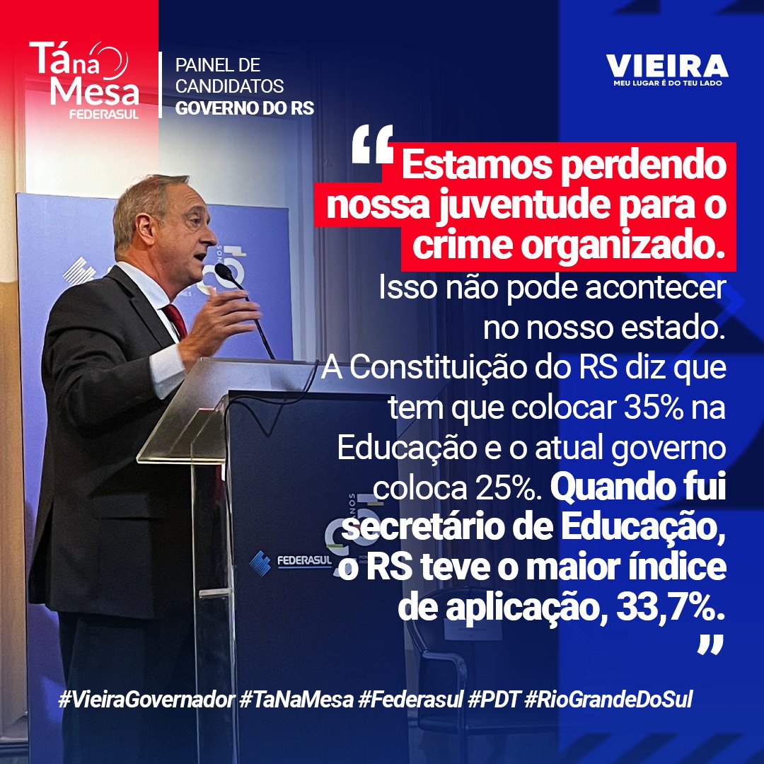 VieiraPDT's tweet photo. Durante o #TáNaMesa da Federasul, que aconteceu nesta semana, pude conversar com empresários e expor minhas ideias para realizarmos juntos um governo eficiente com foco na educação e no desenvolvimento econômico do nosso Rio Grande.

#vieiragovernador #vieira #educação #rs #pdt https://t.co/6xPBLt2atg