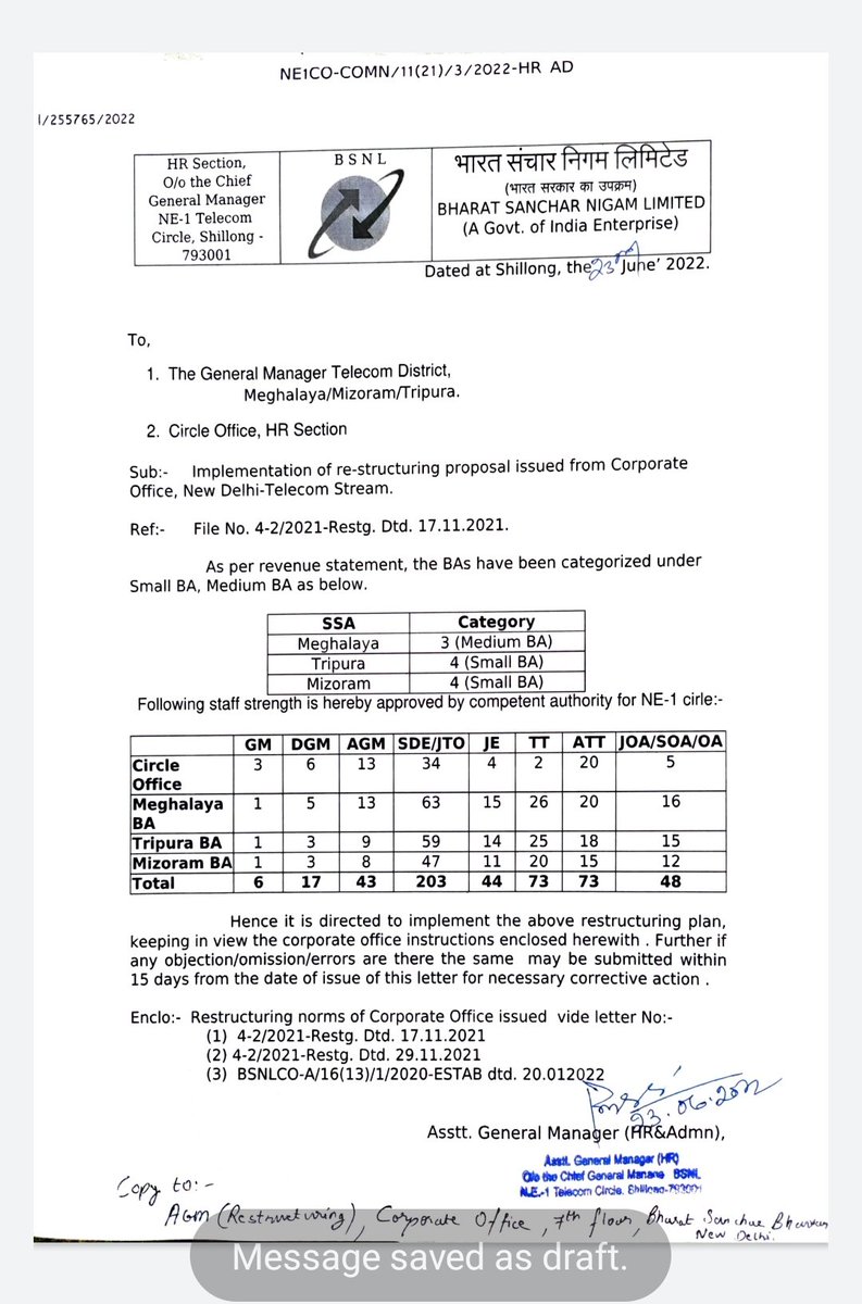 zJudRsAJw6vHWIS's tweet photo. @BSNLCorporate @AshwiniVaishnaw @arvind9963 @CMDBSNL @bsnlne1 
Kindly look into the grievance of je's of BSNL NE1 Circle https://t.co/fLDPtMxSBu