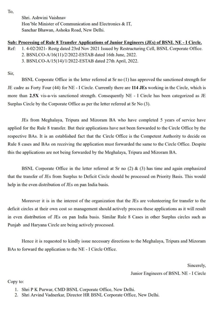 zJudRsAJw6vHWIS's tweet photo. @BSNLCorporate @AshwiniVaishnaw @arvind9963 @CMDBSNL @bsnlne1 
Kindly look into the grievance of je's of BSNL NE1 Circle https://t.co/fLDPtMxSBu