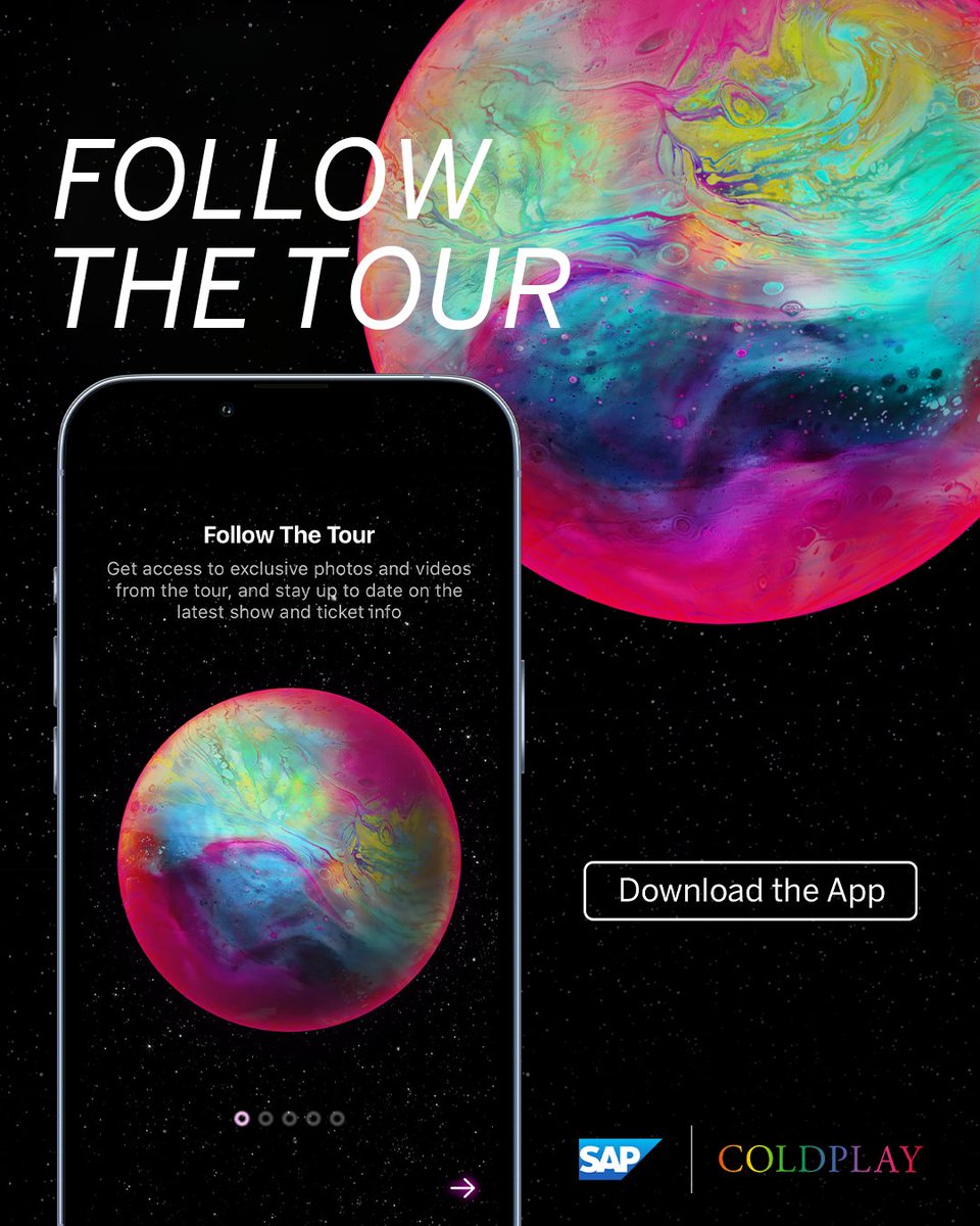 SAP's tweet photo. We can’t wait to watch our partners @Coldplay perform in London tonight! 🏟️

Download the app and follow the #MusicOfTheSpheresWorldTour: https://t.co/QEgCbxvHw9 https://t.co/ugg0CsGRKW