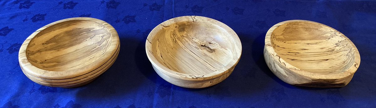 Three Spalted Hornbeem bowls ~7.75” x 2.5”, but it’s too warm in my workshop to do much more today…