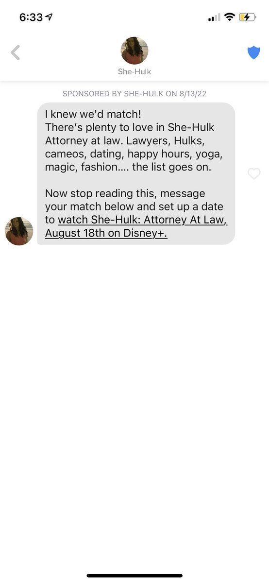 GeekZoneGZ's tweet photo. MARVEL ESTÁ PROMOCIONANDO SHE-HULK EN TINDER JAJAJAJA https://t.co/WzuVLmCkNT