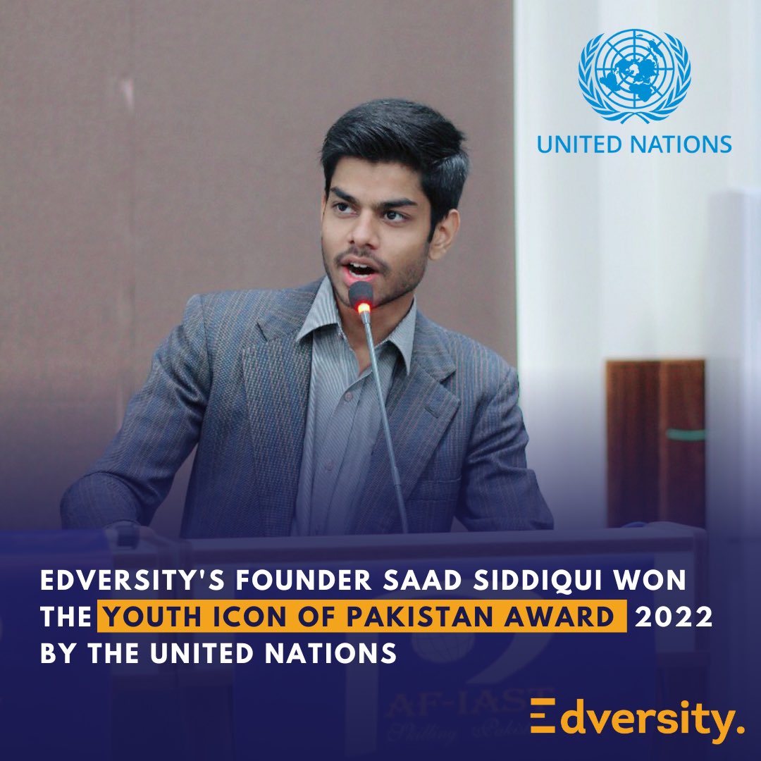 lifeatedversity's tweet photo. Saad Siddiqui, the founder of Edversity has been awarded the Youth Icon of Pakistan award 2022 by the United Nations, in recognition of his work to uplift the youth of Pakistan through technology-focused education.

#Edversity #MadeinPakistan #UnitedNations #YouthDay #12Aug2022 https://t.co/2EF0Oei2vv
