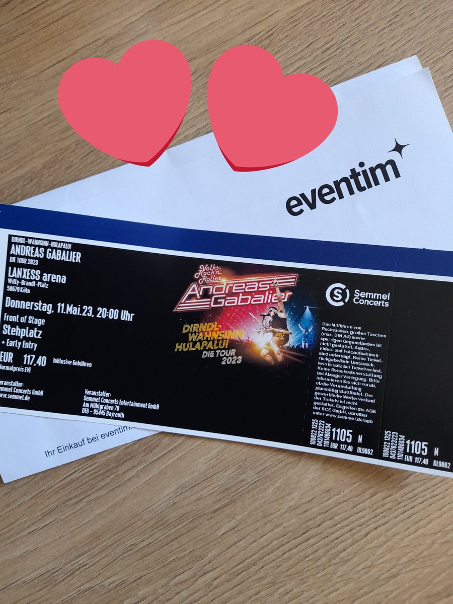 Juhuu🥳 Die Karte ist angekommen 🤩Die Vorfreude ist riesig 🤗🤗 <a href="/VolksRocknRolla/">Andreas Gabalier</a> <a href="/Zuckerpuppe5985/">Vanessa</a> 
#Bügeldeindirndlgscheitauf
#lanxessarena
#koeln2023