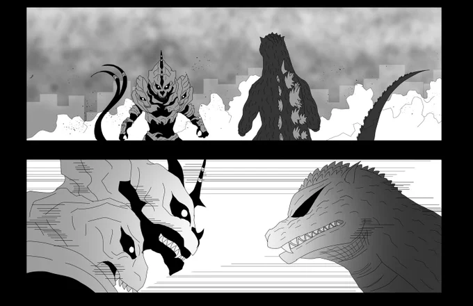 ゴジラとモンスターXがジッとにらみ合いながらゆっっくり拳を握りその後猛ダッシュで激突する一連の流れは、戦いの始まり方として100点満点だと思います。 
