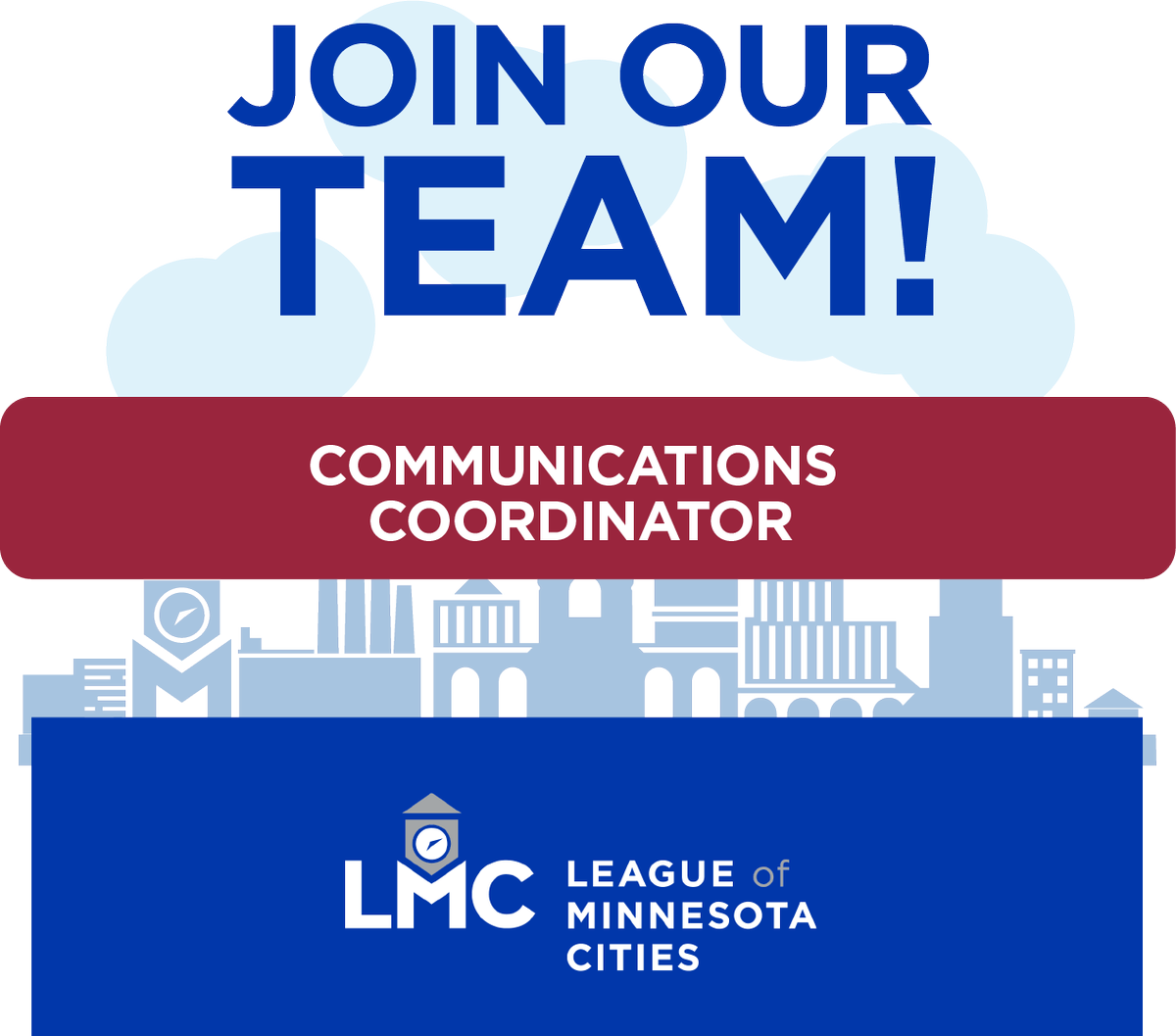 MinnesotaCities's tweet photo. Love Minnesota cities? Work for the League! We're hiring a Communications Coordinator. See the full job posting: https://t.co/QxFf8OT4JD
#MnCities #Hiring #CommunicationsCoordinator https://t.co/cddAap2QeA