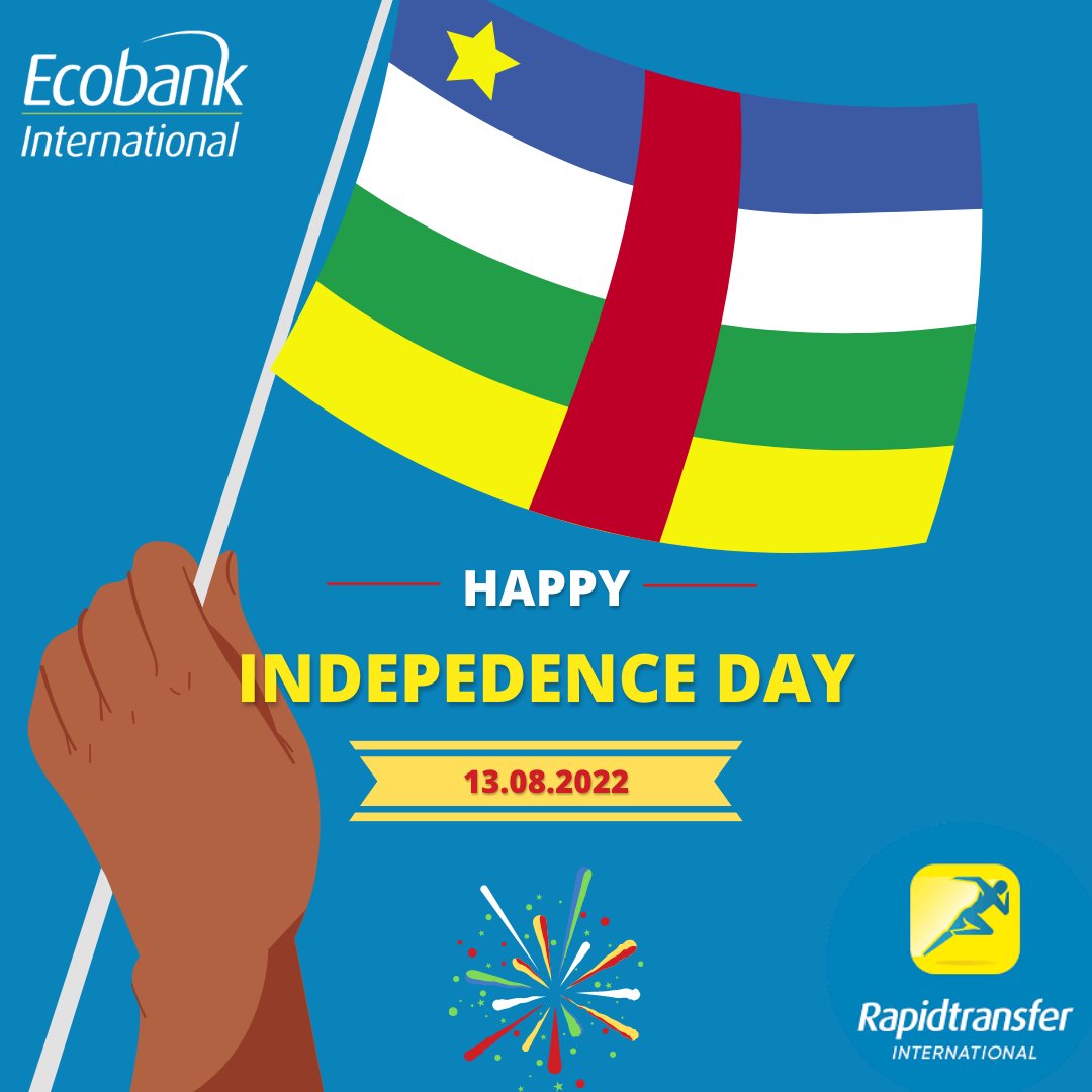 Rapidtransfer_I's tweet photo. Happy Independence Day #Centreafrique!
Et pour rappel, profitez toujours de cinq transactions gratuites vers le continent grâce au code #Summer22 ! (du 1er au 31/08) 🎉🌍

#ecobank #summer #travel #moneytransfer #Rapidtransfer #senegal #mali #africa #afrique #centrafrique https://t.co/IOMv7UHOvN