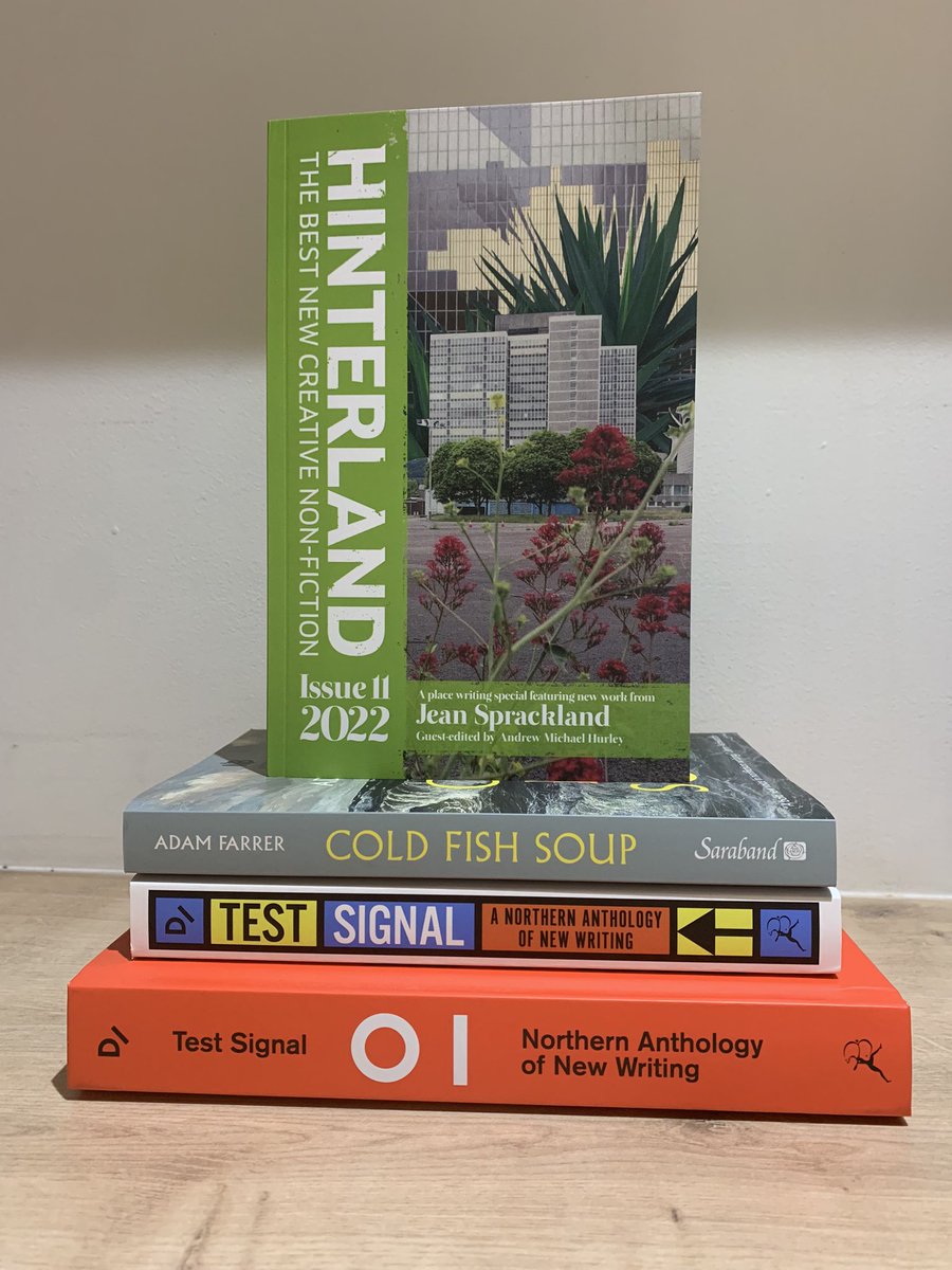 AdamJFarrer's tweet photo. All of my published Withernsea writing. #TestSignal (hardback and paperback), #ColdFishSoup and now @HinterlandNF issue 11. There was a time when I wondered why I was writing stories about this overlooked coastal town. Would anyone care? Now, here we are. A pile of Withernsea. https://t.co/EFKffrTYjm