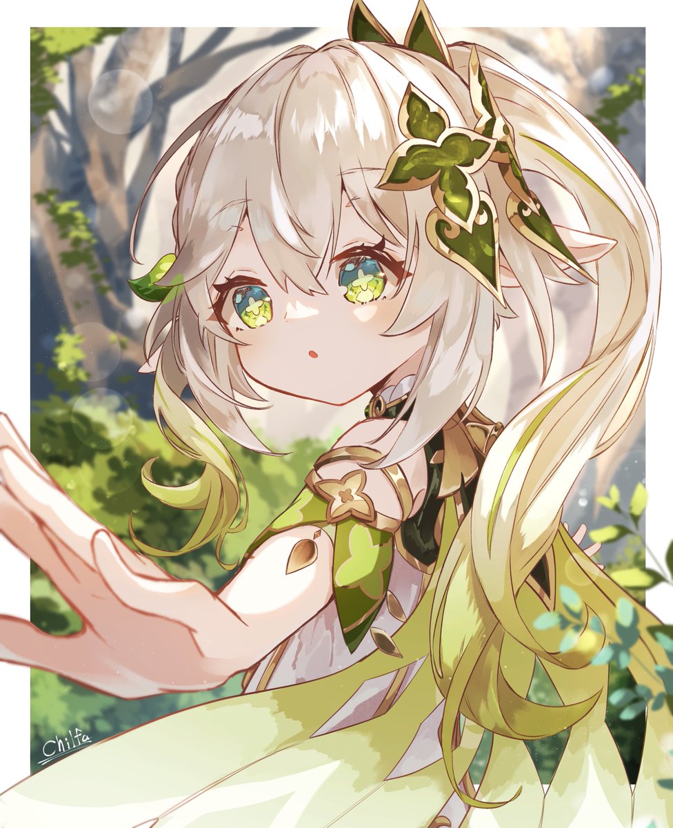 nahida (genshin impact) 1girl green eyes solo pointy ears hair ornament long hair side ponytail  illustration images