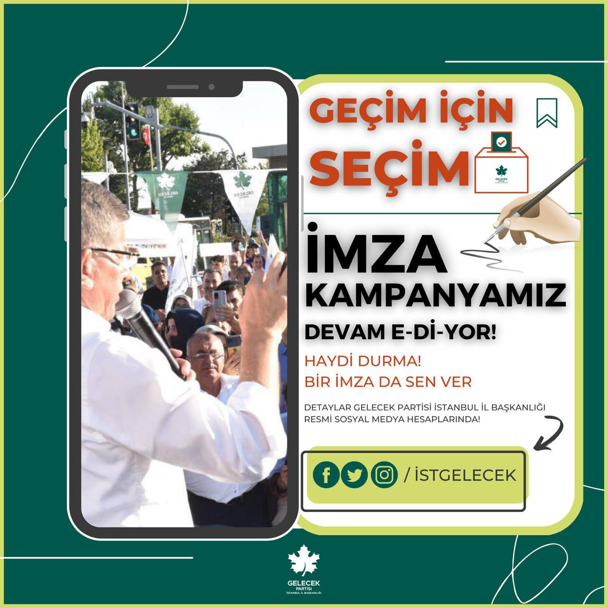 GelecekUmraniye's tweet photo. “GEÇİM İÇİN SEÇİM” sloganıyla başlattığımız İmza Kampanyamız devam ediyor. 

Teşkilatlarımız İstanbul’un farklı meydanlarında bugün ve yarın imza toplamaya devam edecek..
@GelecekPartiTR
@istgelecek @isamesihsahin
@GelecekUmraniye
@esedatcakiroglu
@av_yavuzcengiz https://t.co/L79q1vPhZI