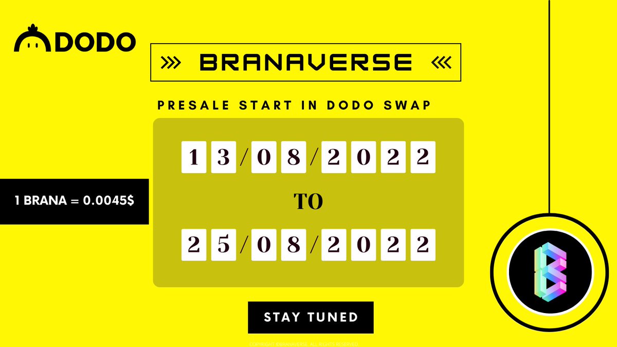 Upon the request of the secret , private sale   participants and  those who Can't  join to be one #Brana holders in the previous stages.

#Branaverse team decided to offer 3 million #Brana at the price of 0.0045 = 1 brana.

You can buy by busd bep20 or bnb bep20.

#NFTCommunity