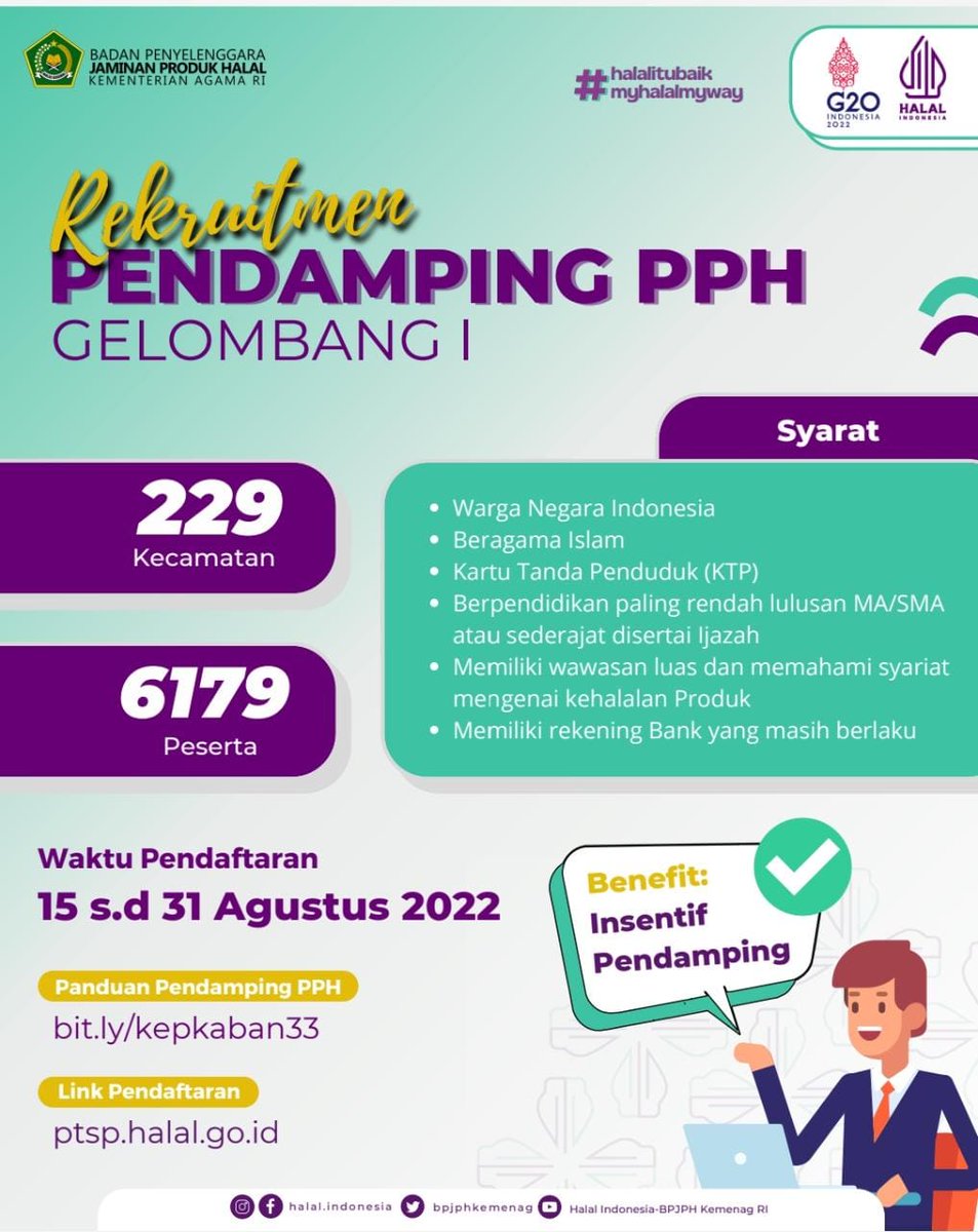 Kemenag_RI's tweet photo. Buat #SahabatReligi yang berminat ikut rekrutmen 6.179 Pendamping Proses Produk Halal (Pendamping PPH), sila baca dan pahami info berikut:👇 

https://t.co/B5wBCs2qNJ https://t.co/d5QhM4O5d9