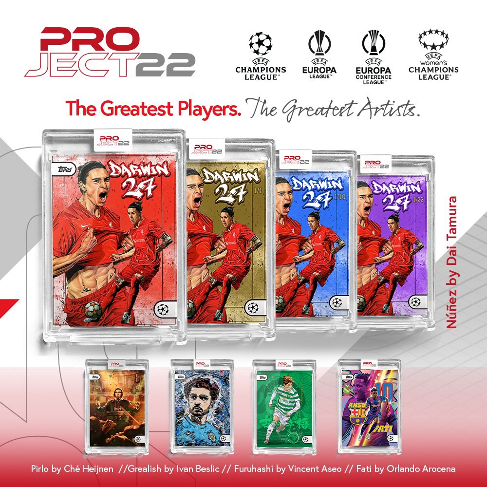 Topps_UK's tweet photo. Artist profile #project22
🎨 Artist: #daitamura
📍 Location: Tokyo, Japan 🇯🇵
⚽️ Player: Darwin Núñez 🇺🇾
❗️This card is only live for 3️⃣more days❗️
Includes a magnetic trading card case.
🔗 https://t.co/qYyejEQisP
#nunez #darwinnuñez #hobbycards #topps #liverpoolfc #lfc https://t.co/XBKA3OXLX8