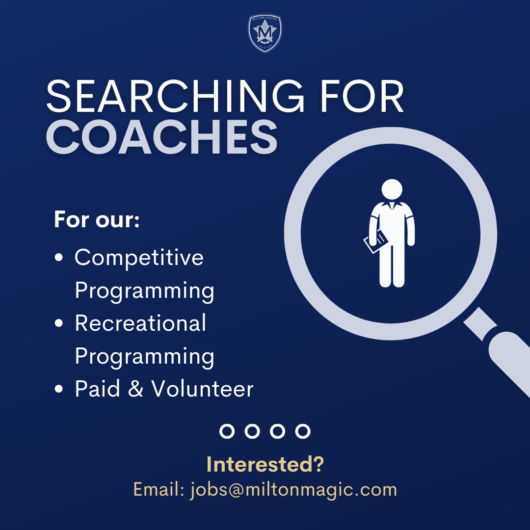 milton_magic's tweet photo. Hey, Coach... Yes you... 

Come join the Milton Magic! 

MYSC is looking for passionate and dedicated soccer coaches... 

Send resume to:
📧 jobs@miltonmagic.com

#ExperienceTheMagic #MYSC #MiltonMagic #Coaching #SoccerCoach #FootballCoach https://t.co/EBj3fDSopQ