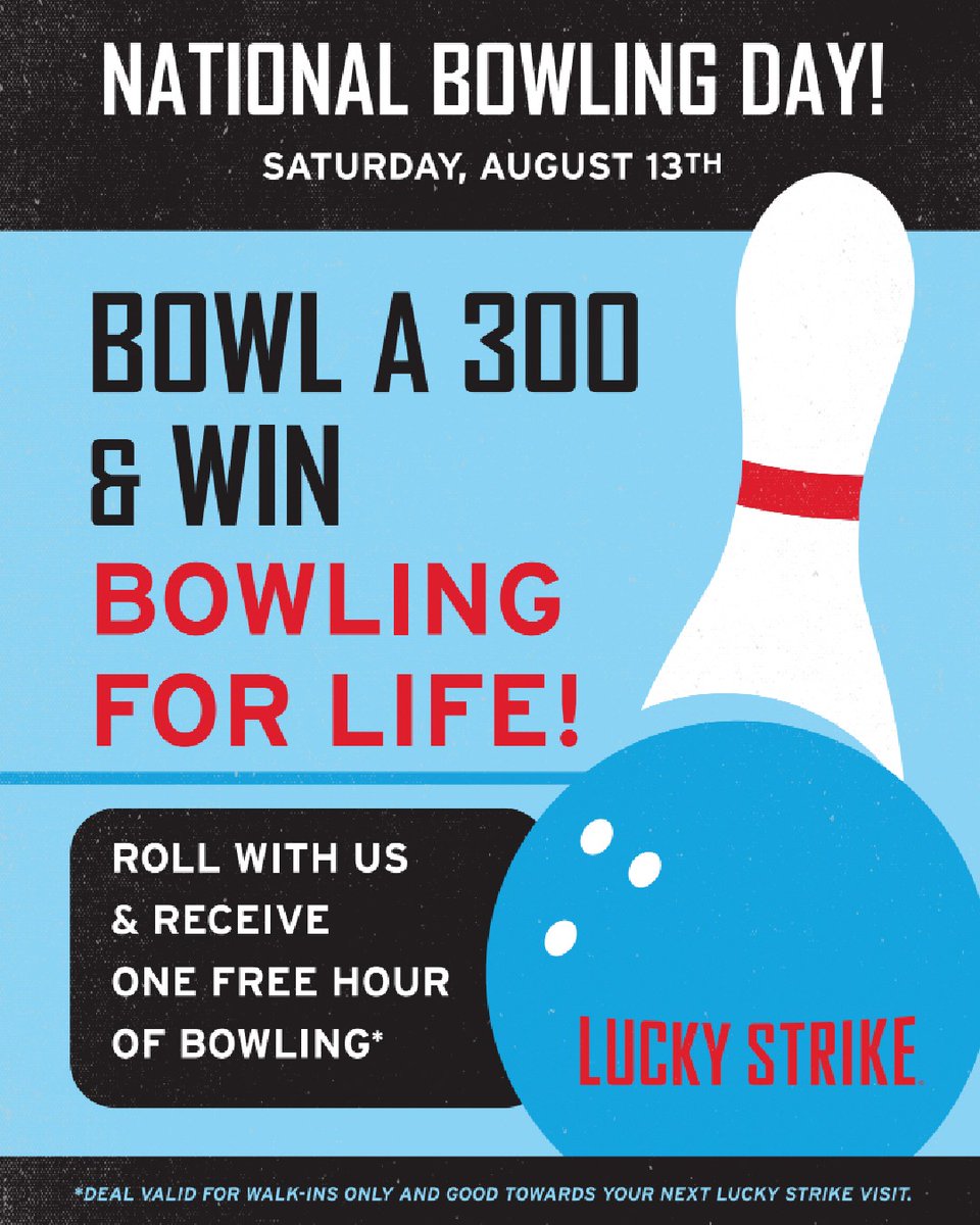 addisonclarkchi's tweet photo. All lanes are leading to @luckysocialwrg for National Bowling Day!

Bowl with them today and receive:
🎳 Bowling For Life when you bowl a 300 
🎳 One FREE hour of bowling!*

Luck is on your side. https://t.co/21R0FTJl9k