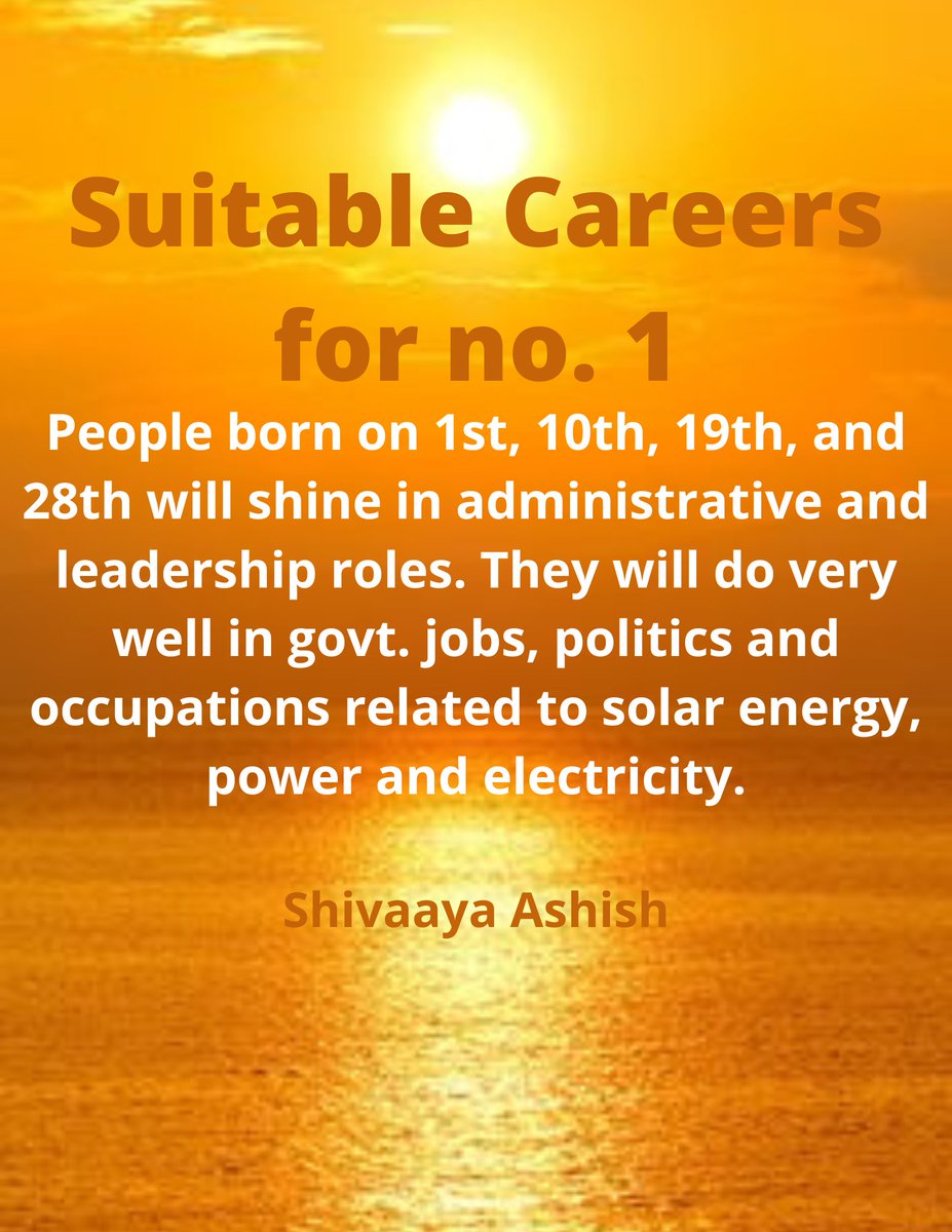 ShivaayaAshish's tweet photo. Suitable careers for no. 1. #numerologists #number1 #numerology #ShivaayaAshish https://t.co/FY789LoKa0