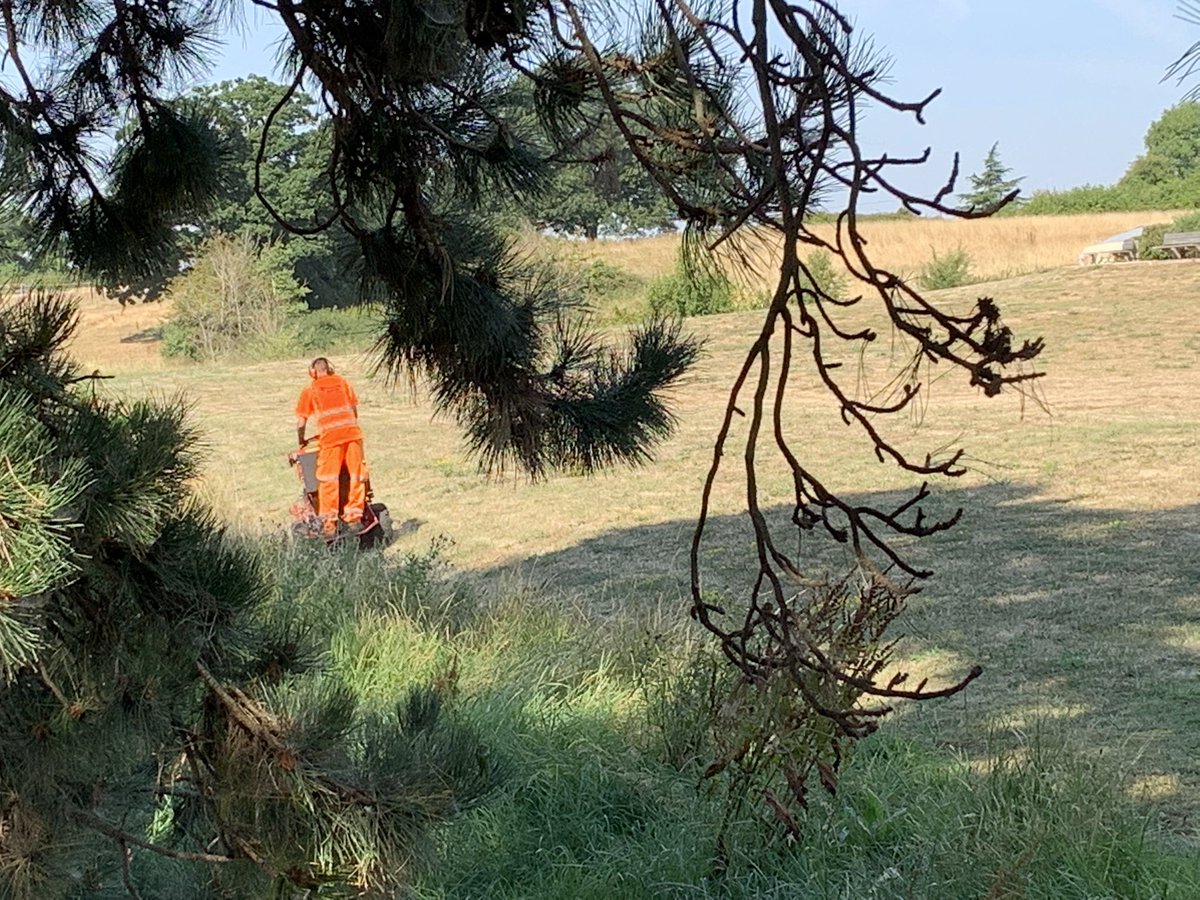DaveThroup's tweet photo. There’s a man attempting to mow grass that hasn’t grown for a month. https://t.co/gkuVdik4v7