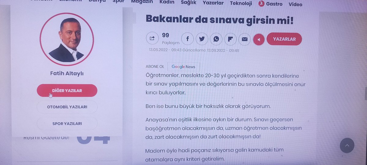 Yazar Fatih ALTAYLI yı öğretmenlerin sorununu ele alıp gündeme getirdiği için  öğretmenler olarak çok teşekkür ederiz. #ogretmenlerdiyorki