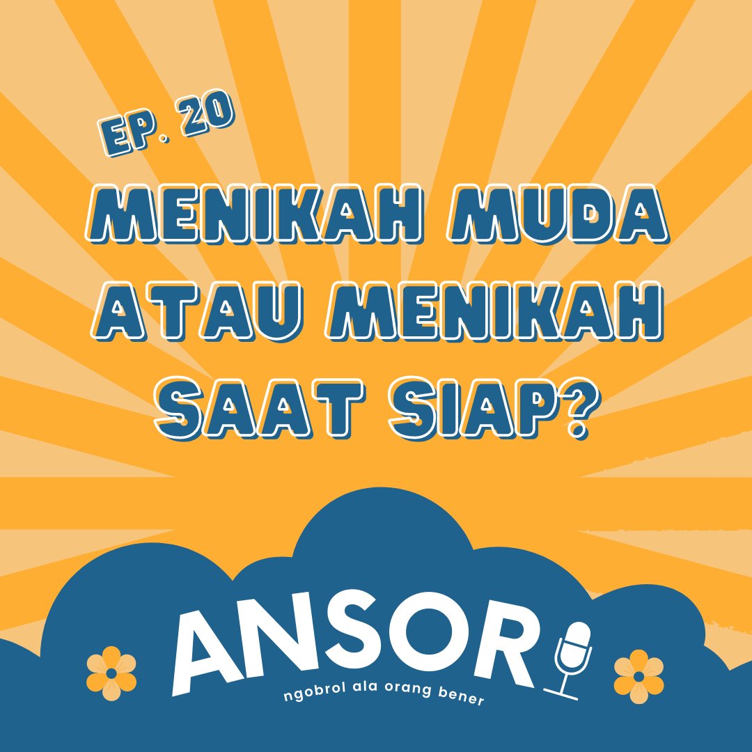 ANSORIPODCAST's tweet photo. ㅤ
                     Podcast ANSORI
             Ngobrol Santai Sore Hari
                 with Nadew, Ael, Joan
─ ❝Eps. 20 Menikah Muda Atau 
           Menikah Ketika Siap?❞ ─
ㅤ ㅤ https://t.co/kzbULQlFq2