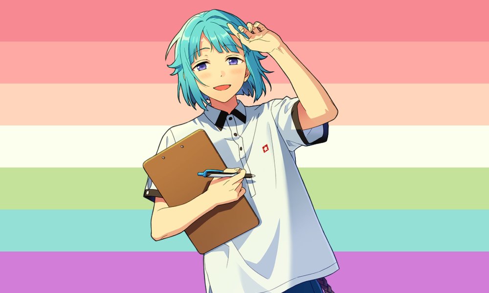 NeosbianOTD's tweet photo. Hajime Shino from Ensemble Stars is a trans lesbian and uses she/he/fluff/love/bun/charm pronouns! (Request from @kalimkiss) https://t.co/M5yaPDPP9S